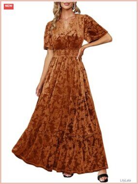 Women's V-Neck Short Sleeve Maxi Dress Formal Wedding Guest